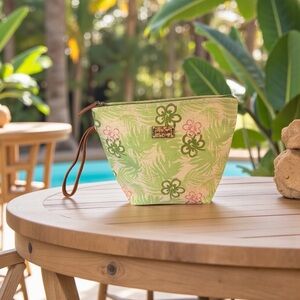 Panama Jack green and pink wristlet